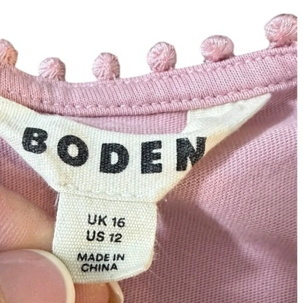 Boden Lilac Pink Pom Ladder Lace Long Sleeve Top Womens US 12 Feminine Pastel